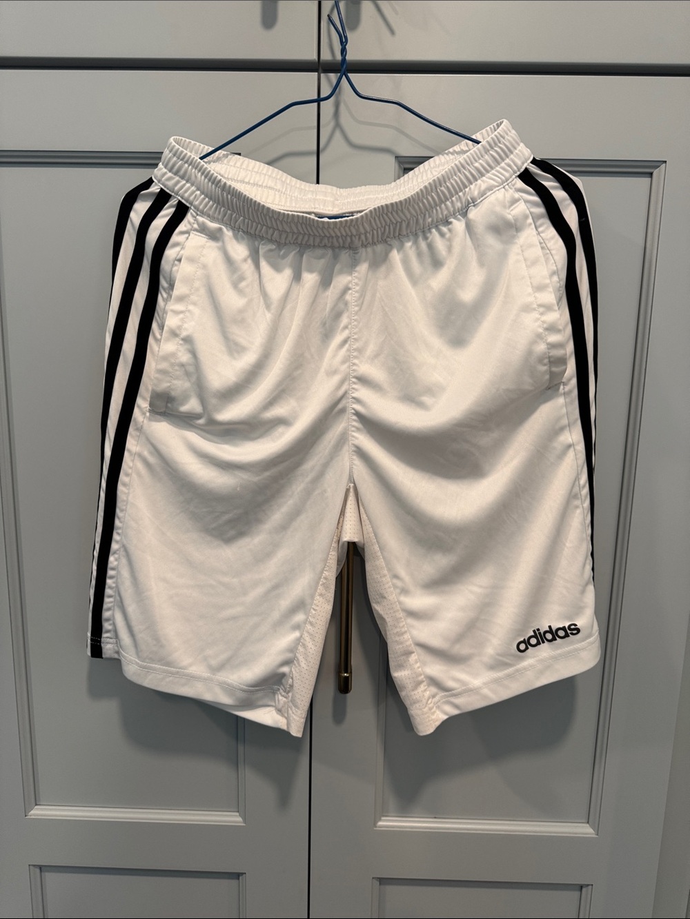 Adidas White Athletic Shorts with Black 3-Stripes Med